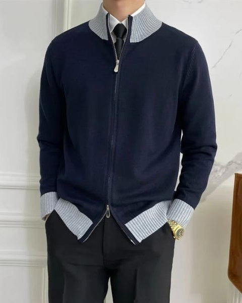 Men's Full Zip Knit Cardigan Stand Collar Layer