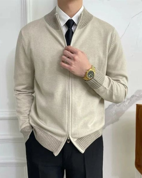 Men's Full Zip Knit Cardigan Stand Collar Layer