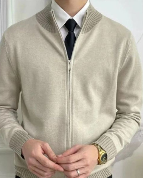 Men's Full Zip Knit Cardigan Stand Collar Layer