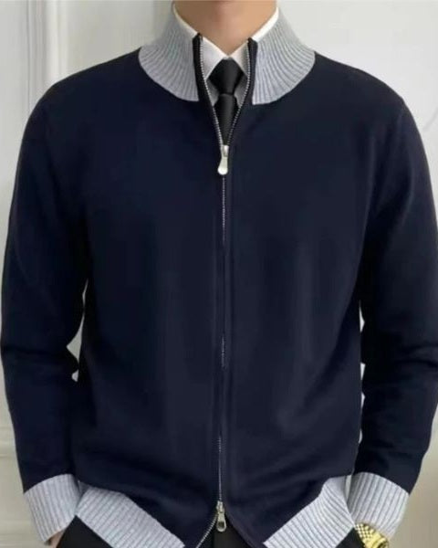 Men's Full Zip Knit Cardigan Stand Collar Layer