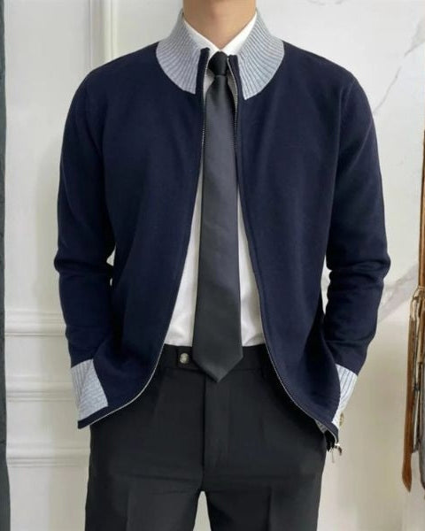 Men's Full Zip Knit Cardigan Stand Collar Layer