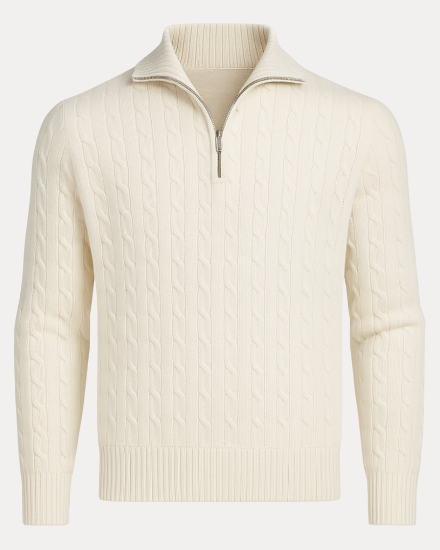 Men's Cable Knit Half Zip Sweater Textured Smart Layer