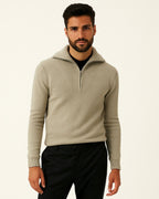 Men's Ribbed Stand Collar Sweater Half Zip Knit