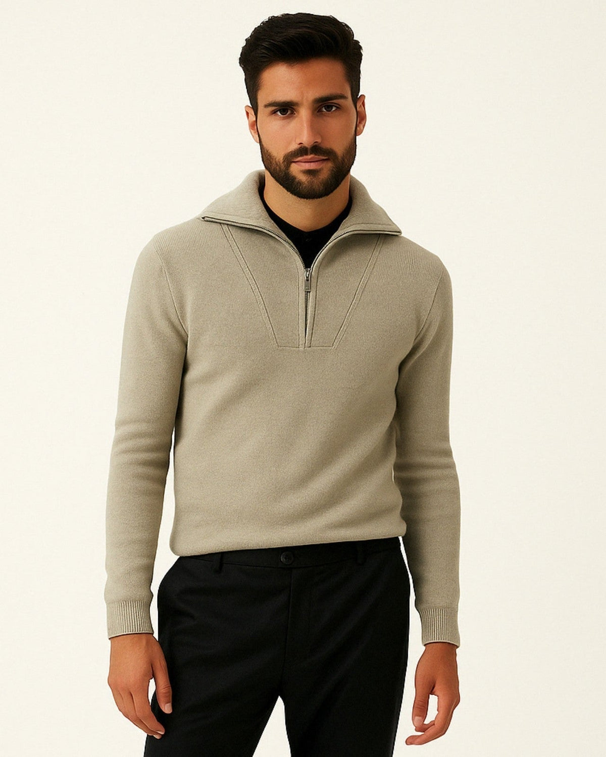 Men's Ribbed Stand Collar Sweater Half Zip Knit