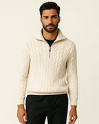 Men's Cable Knit Half Zip Sweater Refined Collar Layer