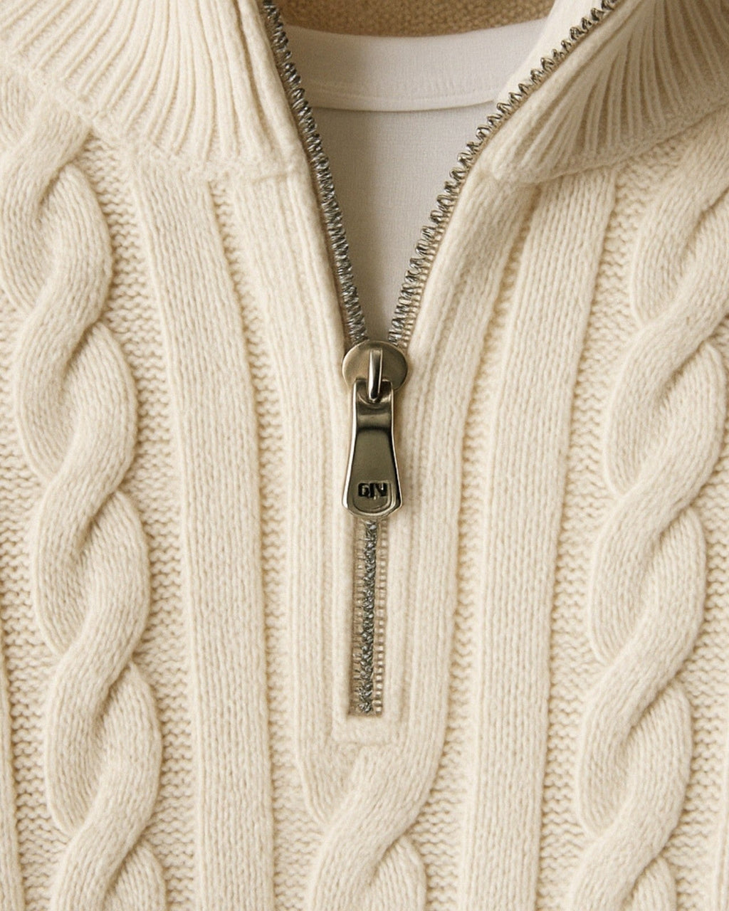 Men's Cable Knit Half Zip Sweater Refined Collar Layer