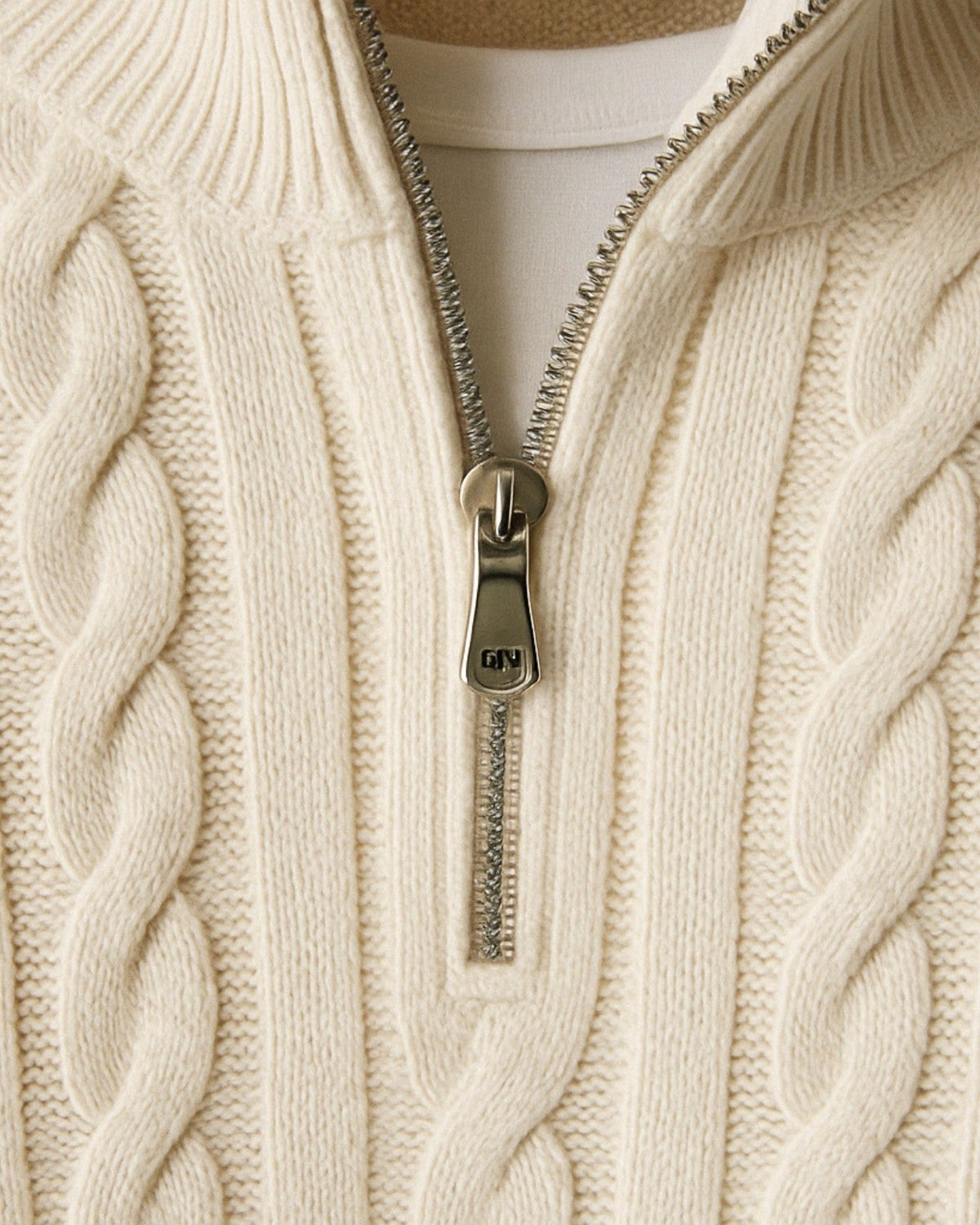 Men's Cable Knit Half Zip Sweater Refined Collar Layer