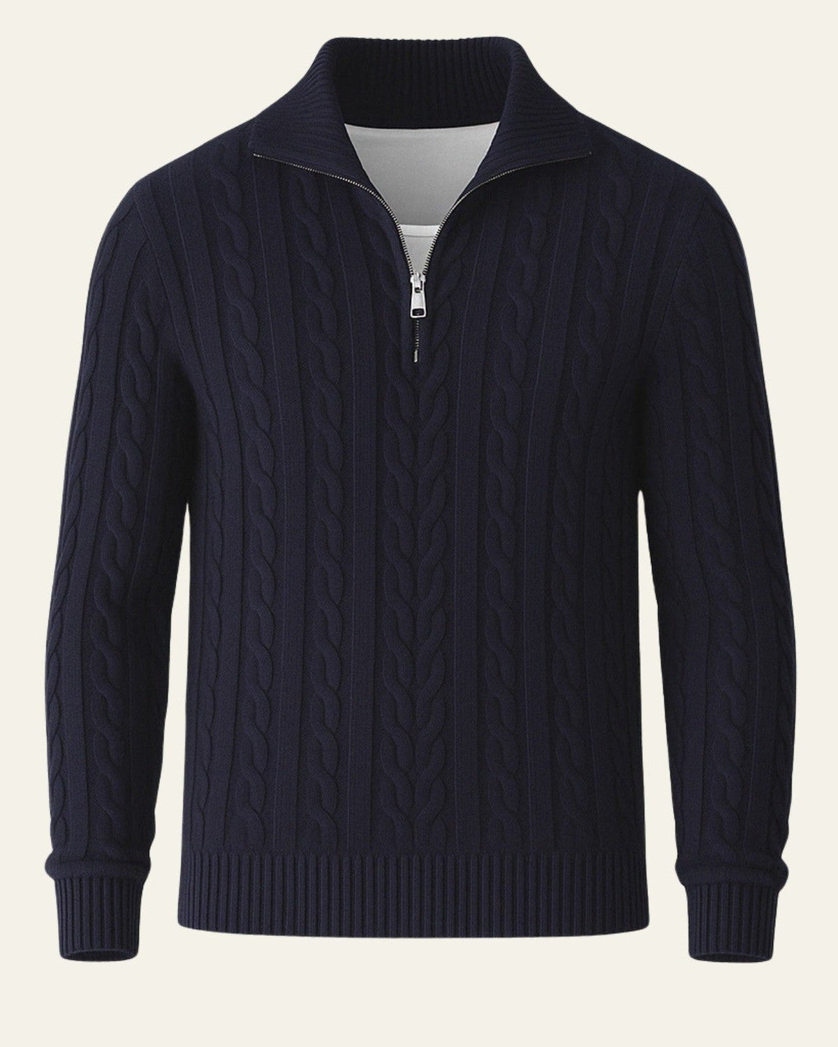 Men's Cable Knit Half Zip Sweater Refined Collar Layer