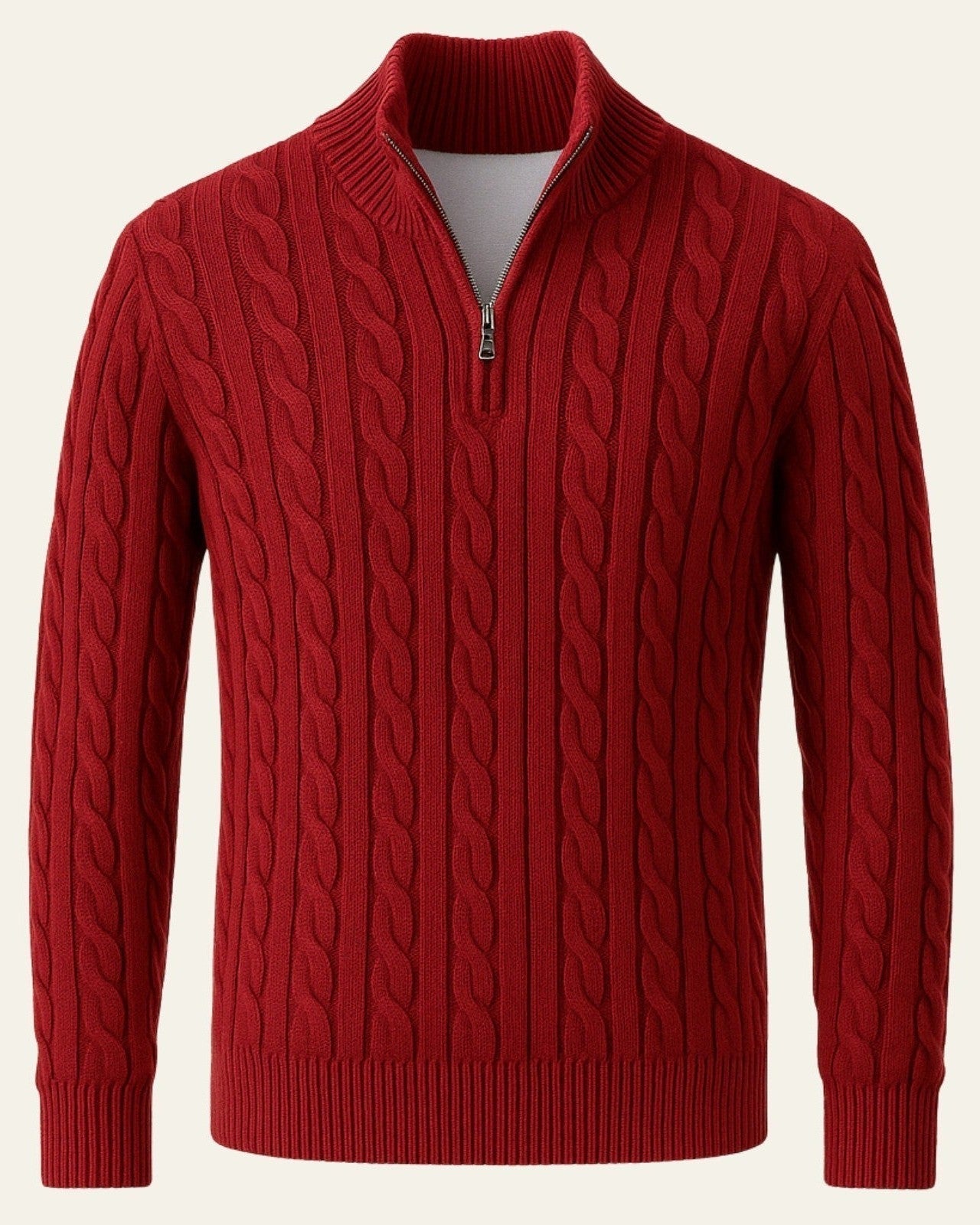 Men's Cable Knit Half Zip Sweater Refined Collar Layer