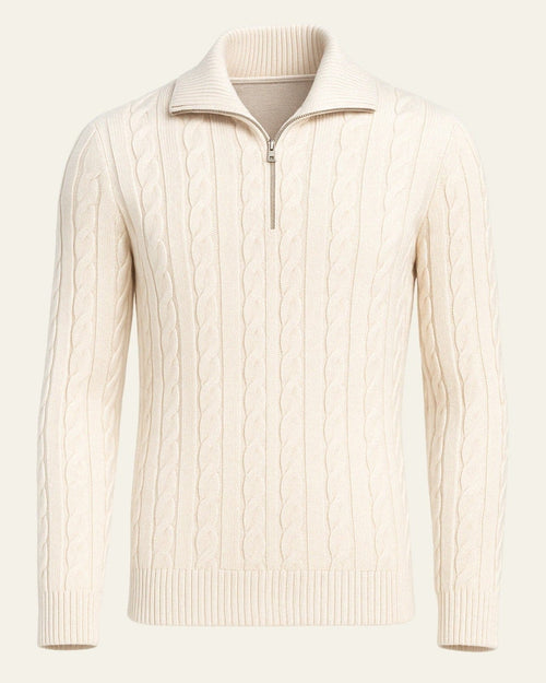 Men's Cable Knit Half Zip Sweater Refined Collar Layer