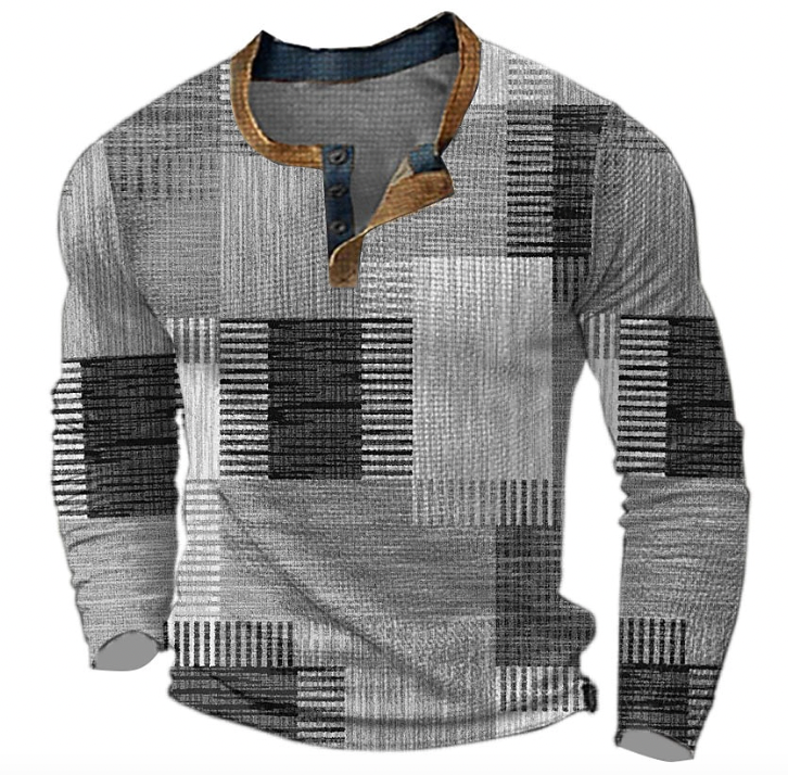 Men's Henley Knit Top Button Neck Long Sleeve Layer