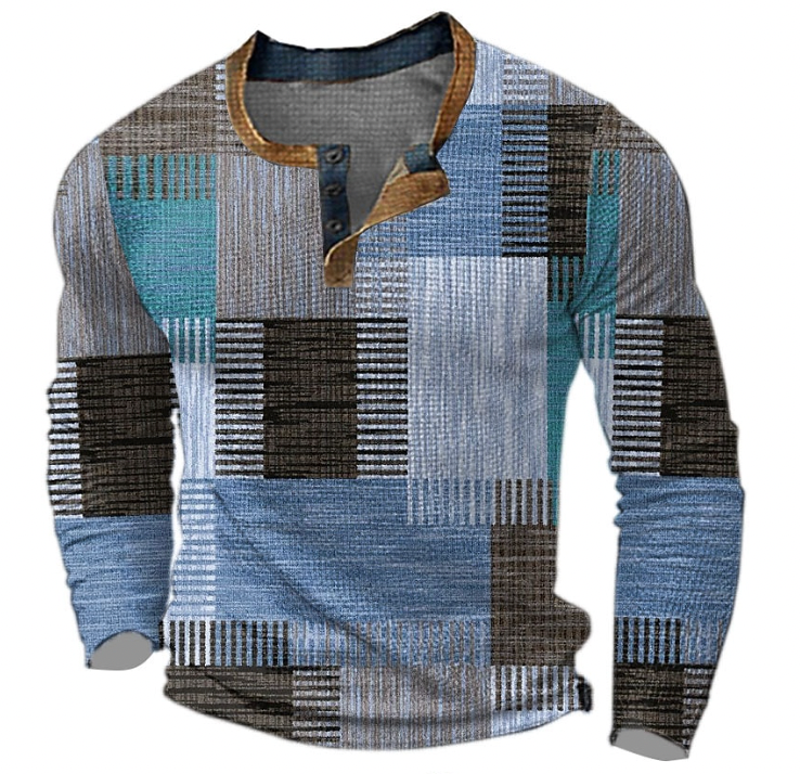 Men's Henley Knit Top Button Neck Long Sleeve Layer
