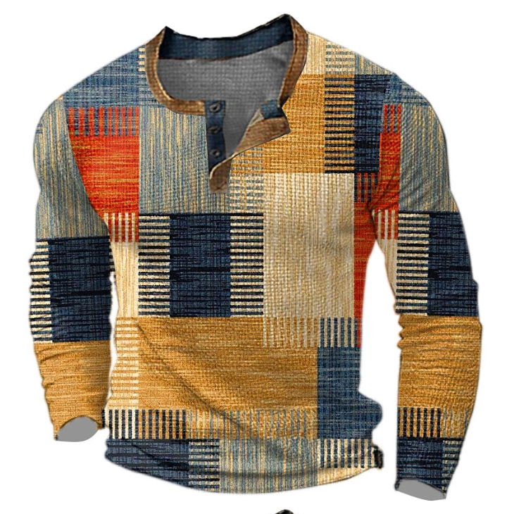 Men's Henley Knit Top Button Neck Long Sleeve Layer