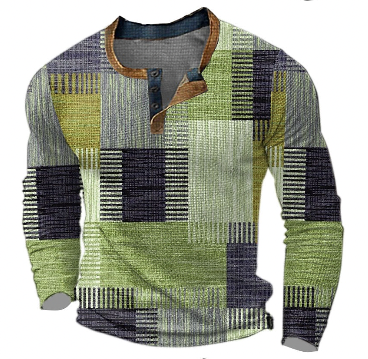 Men's Henley Knit Top Button Neck Long Sleeve Layer