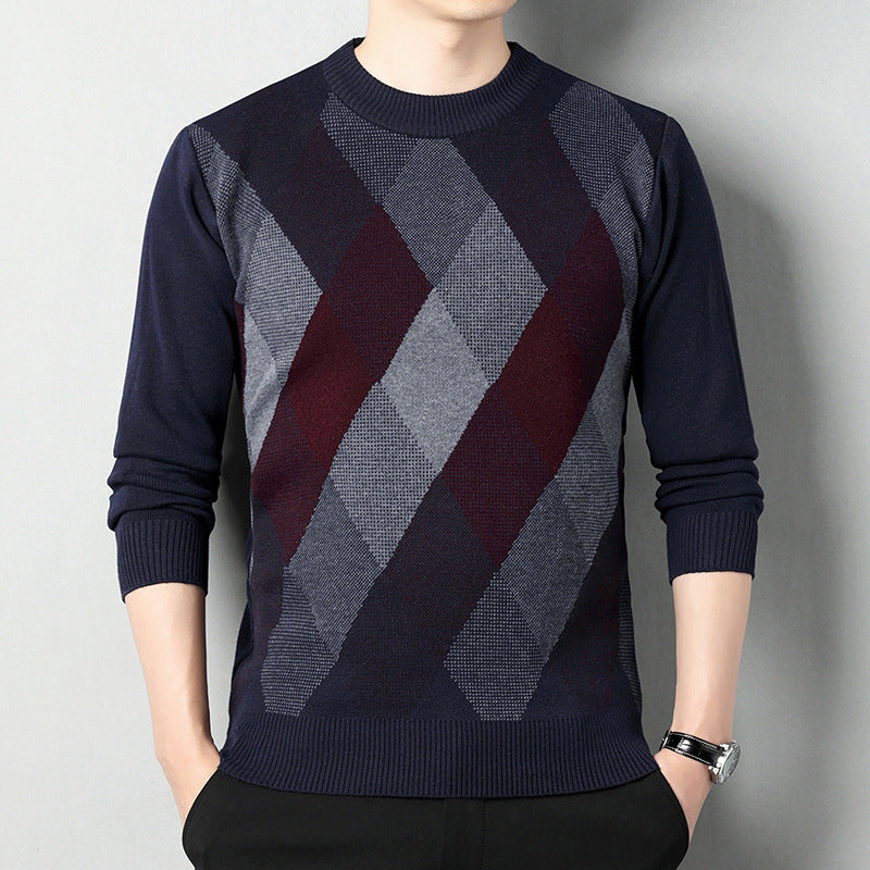 Men's Crew Neck Knit Sweater Printed Regular Fit Layer
