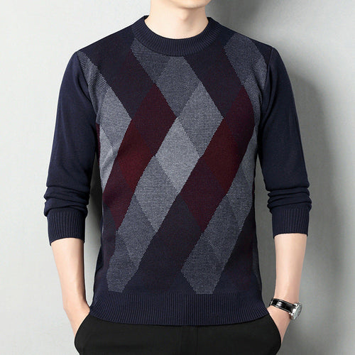 Men's Crew Neck Knit Sweater Printed Regular Fit Layer