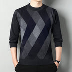 Men's Crew Neck Knit Sweater Printed Regular Fit Layer