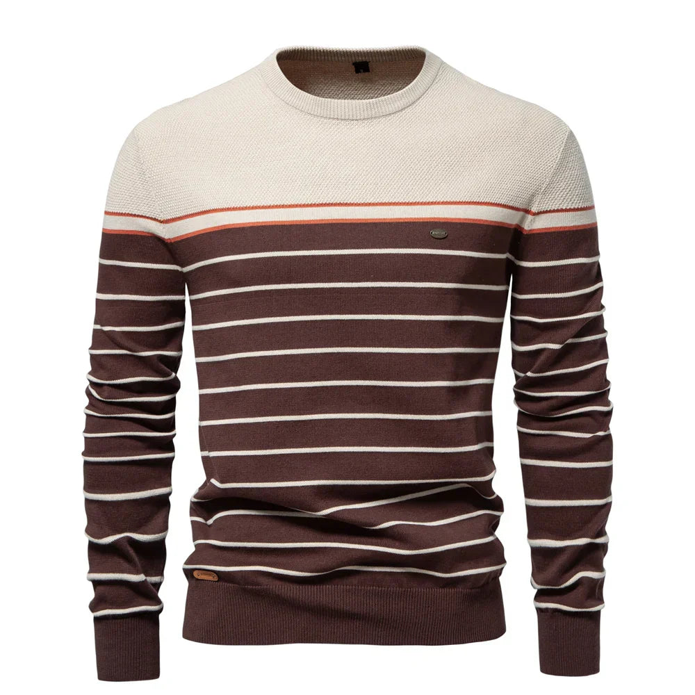 Men's Printed Crew Neck Sweater Ribbed Everyday Knit