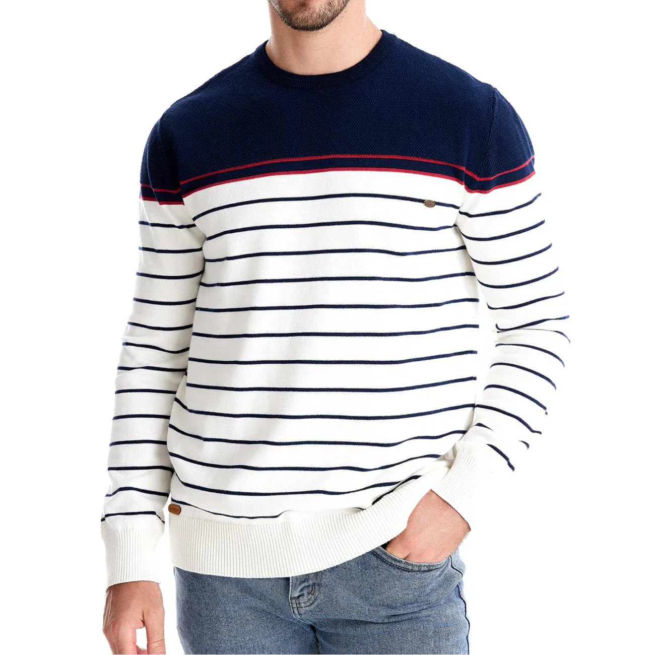Men's Printed Crew Neck Sweater Ribbed Everyday Knit