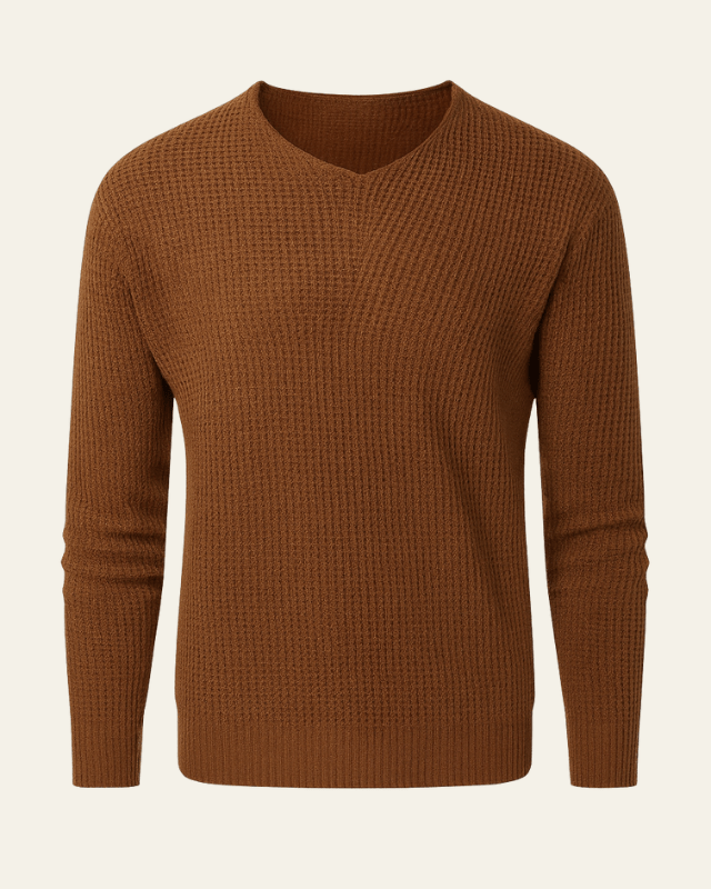 Men's Waffle Knit V Neck Sweater Textured Everyday Layer