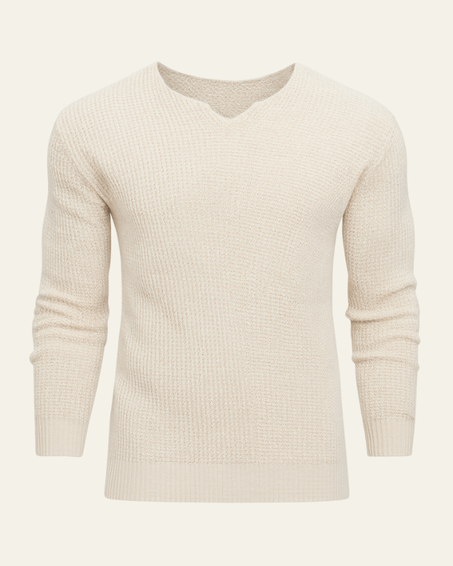 Men's Waffle Knit V Neck Sweater Textured Everyday Layer