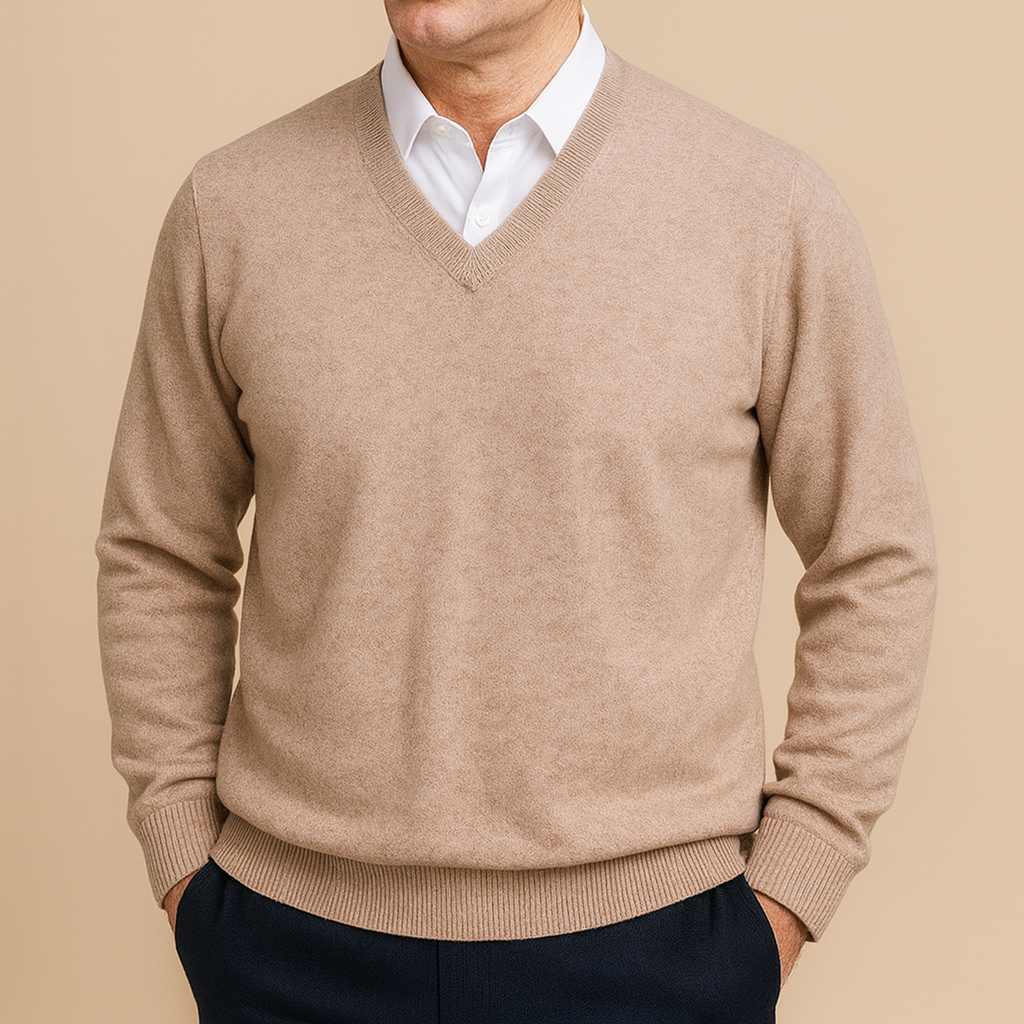 Men's V Neck Sweater Refined Long Sleeve Knit