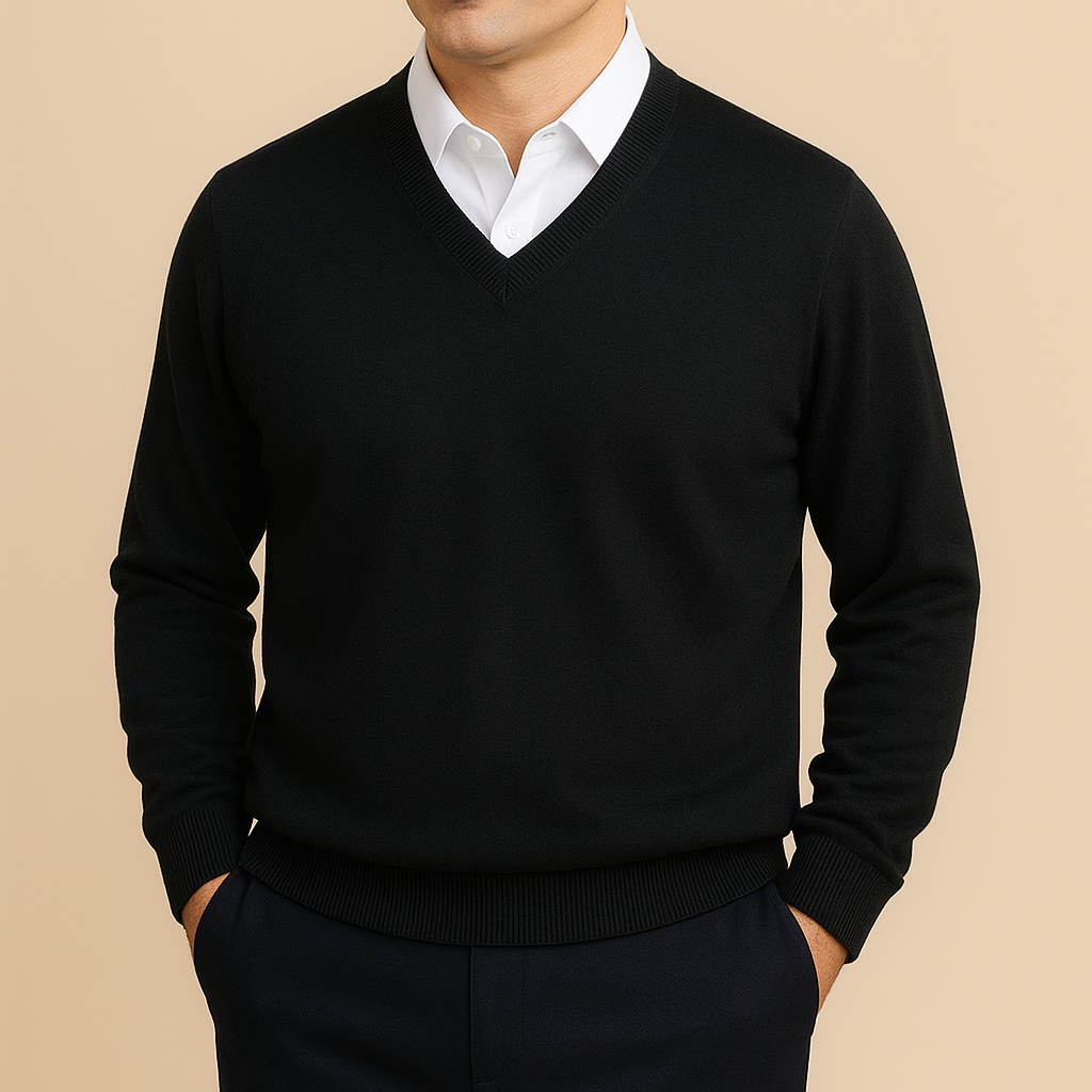 Men's V Neck Sweater Refined Long Sleeve Knit