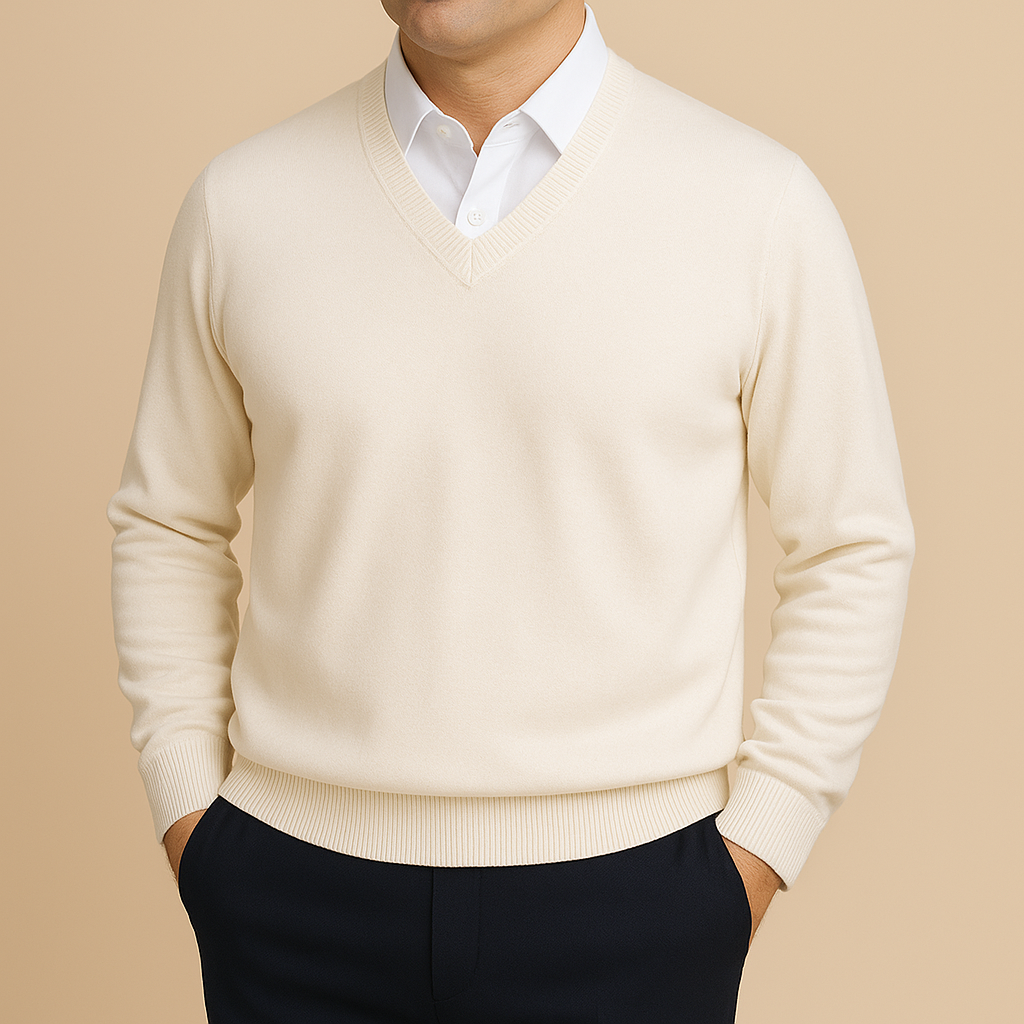 Men's V Neck Sweater Refined Long Sleeve Knit