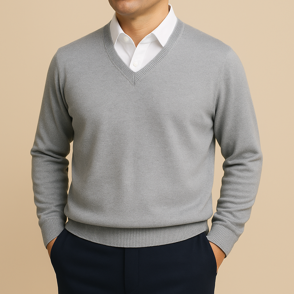 Men's V Neck Sweater Refined Long Sleeve Knit
