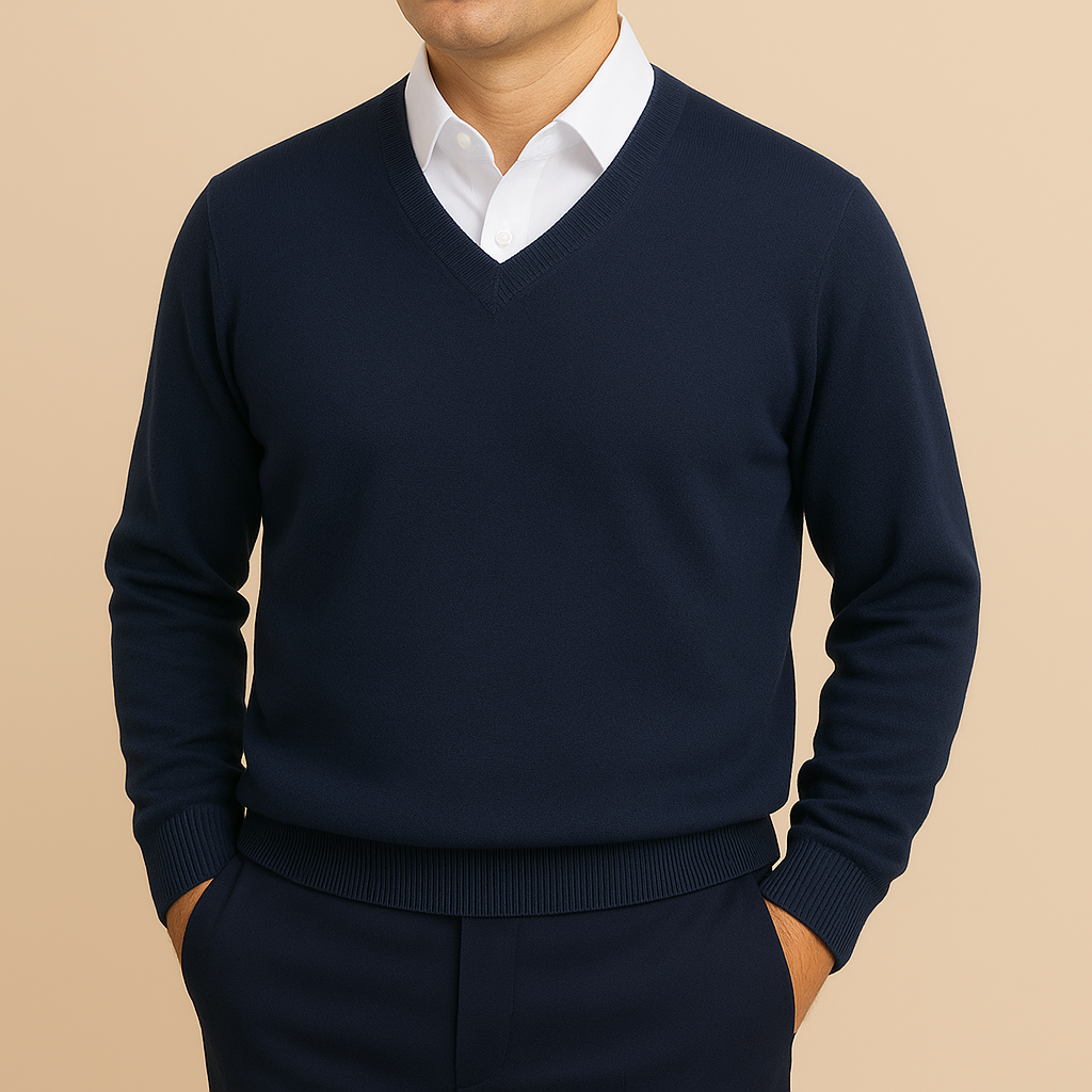 Men's V Neck Sweater Refined Long Sleeve Knit