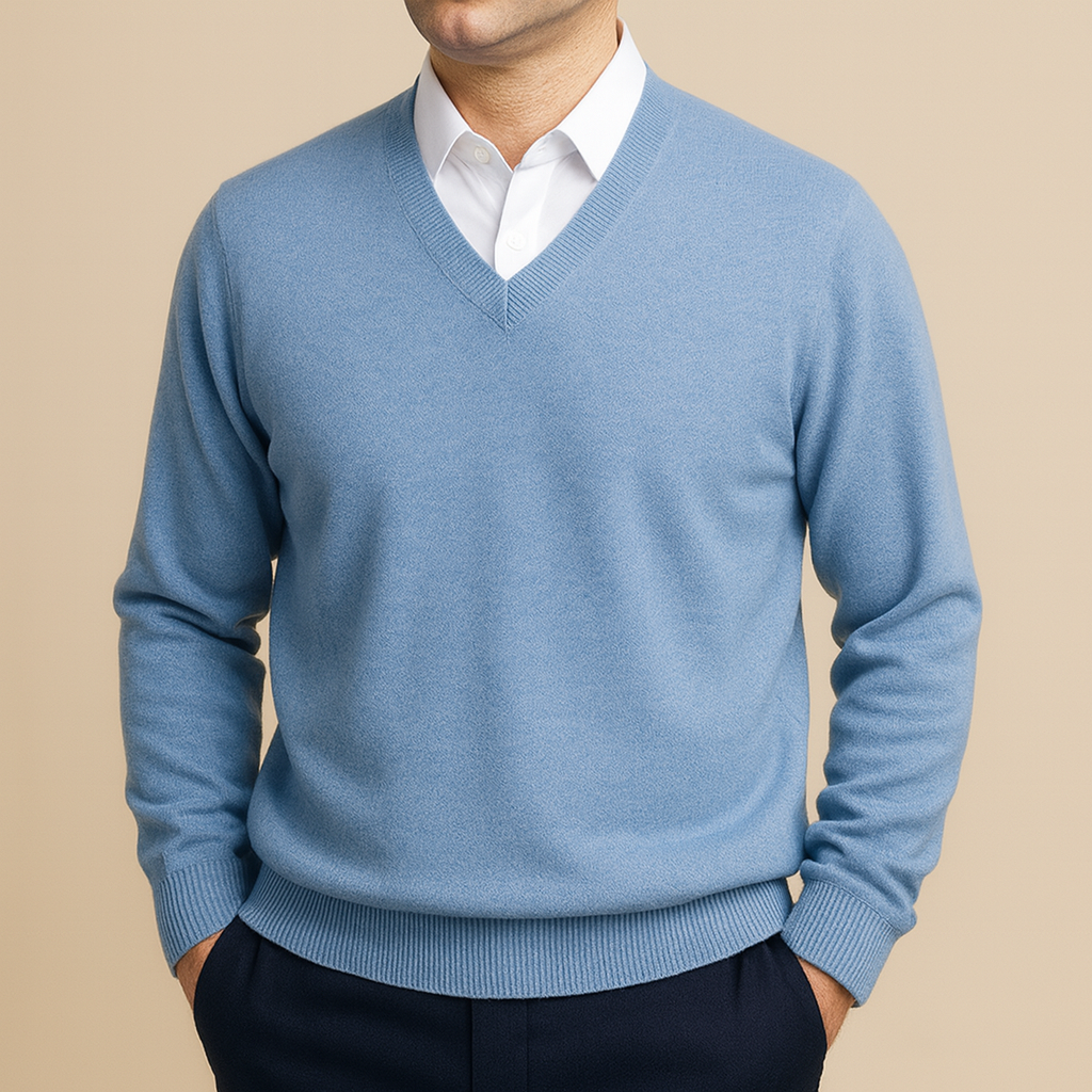 Men's V Neck Sweater Refined Long Sleeve Knit