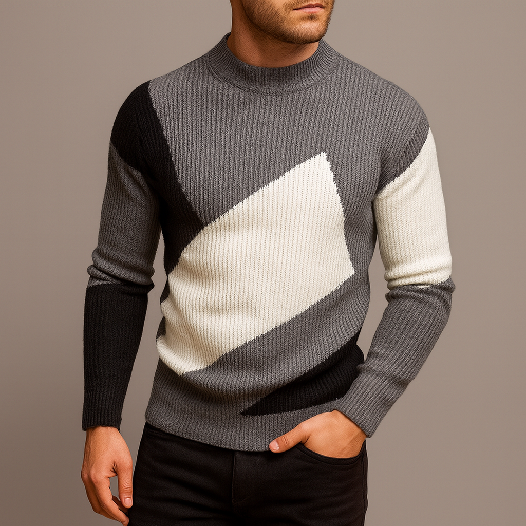 Men's Slim Fit Mock Neck Sweater Modern Long Knit