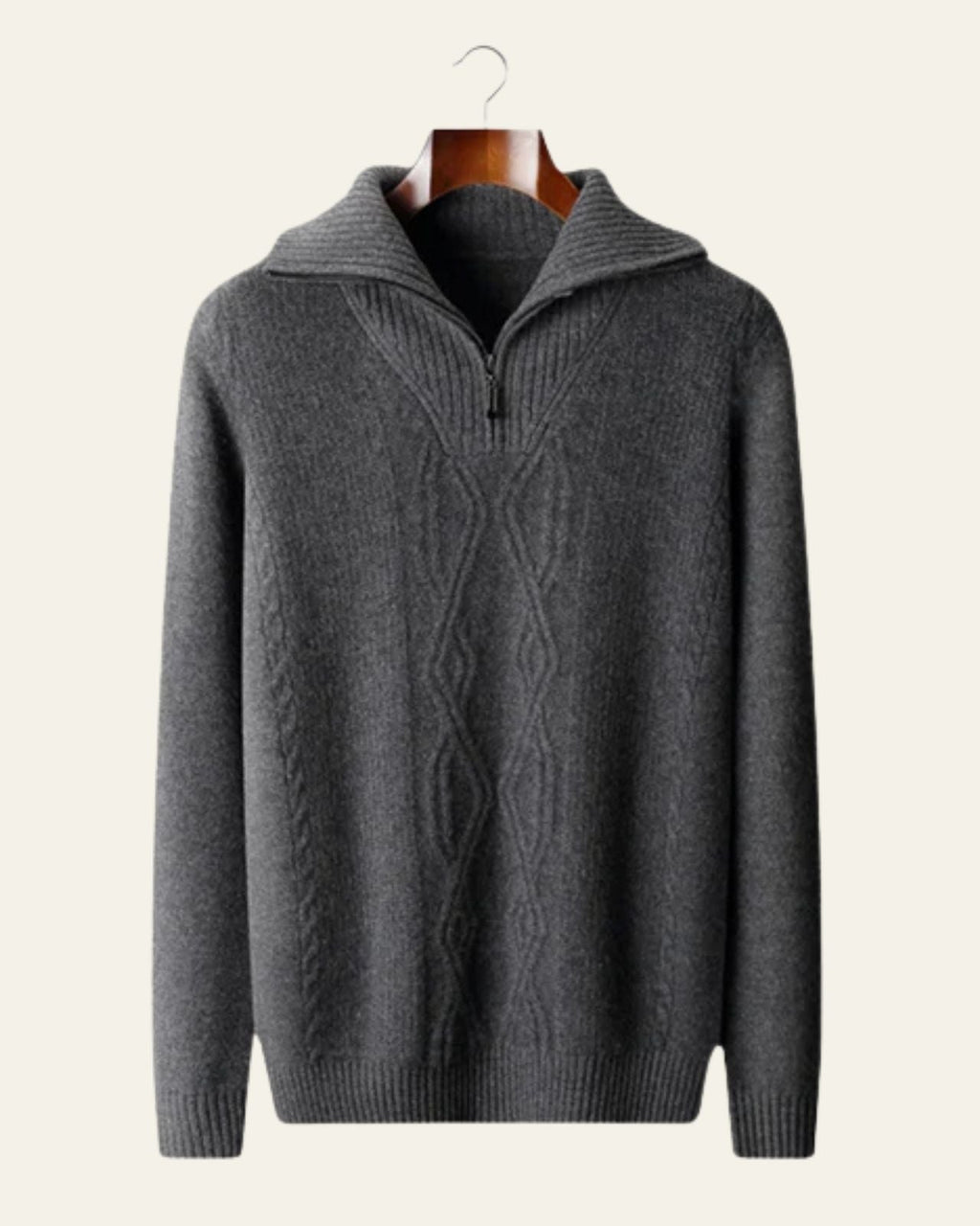 Men's Quarter Zip Cable Sweater Structured High Collar Knit
