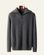 Men's Quarter Zip Cable Sweater Structured High Collar Knit