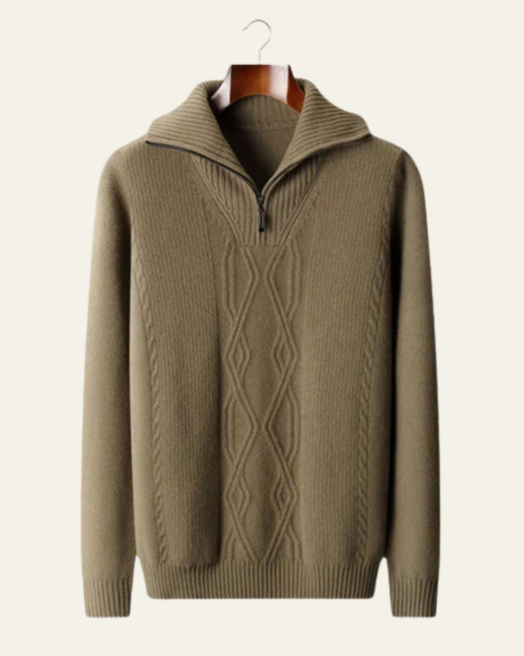 Men's Quarter Zip Cable Sweater Structured High Collar Knit