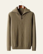 Men's Quarter Zip Cable Sweater Structured High Collar Knit
