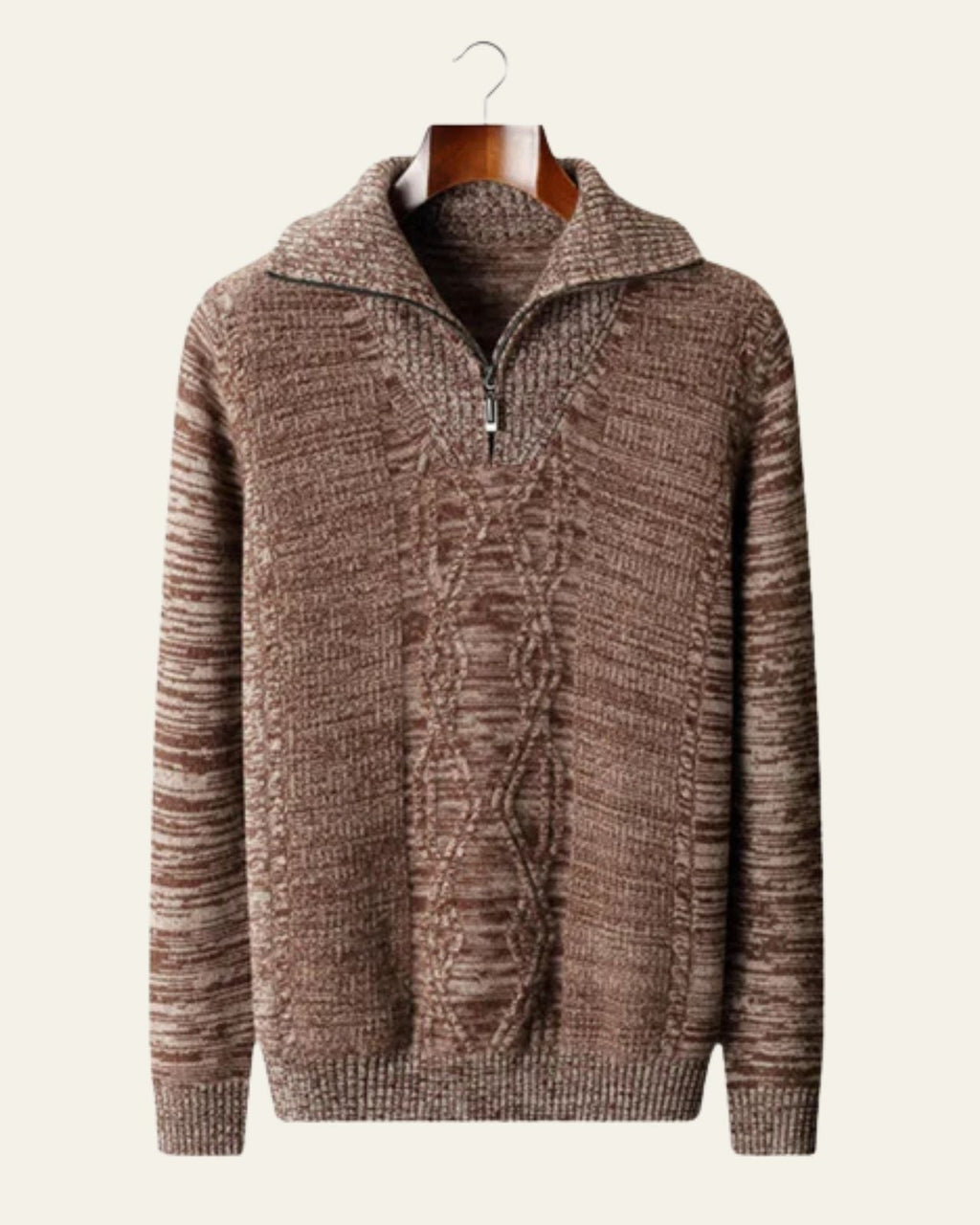 Men's Quarter Zip Cable Sweater Structured High Collar Knit