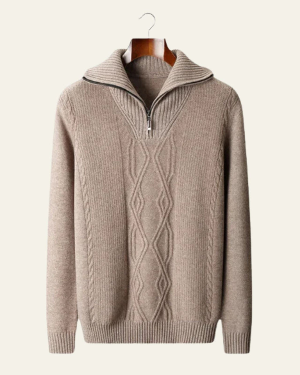 Men's Quarter Zip Cable Sweater Structured High Collar Knit