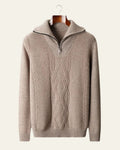 Men's Quarter Zip Cable Sweater Structured High Collar Knit
