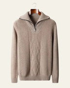 Men's Quarter Zip Cable Sweater Structured High Collar Knit
