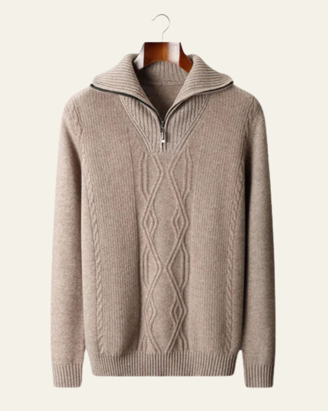 Men's Quarter Zip Cable Sweater Structured High Collar Knit