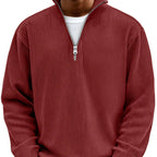 Men's Rib Knit Zip Neck Sweater Relaxed Long Sleeve