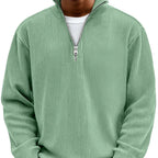 Men's Rib Knit Zip Neck Sweater Relaxed Long Sleeve
