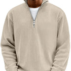 Men's Rib Knit Zip Neck Sweater Relaxed Long Sleeve