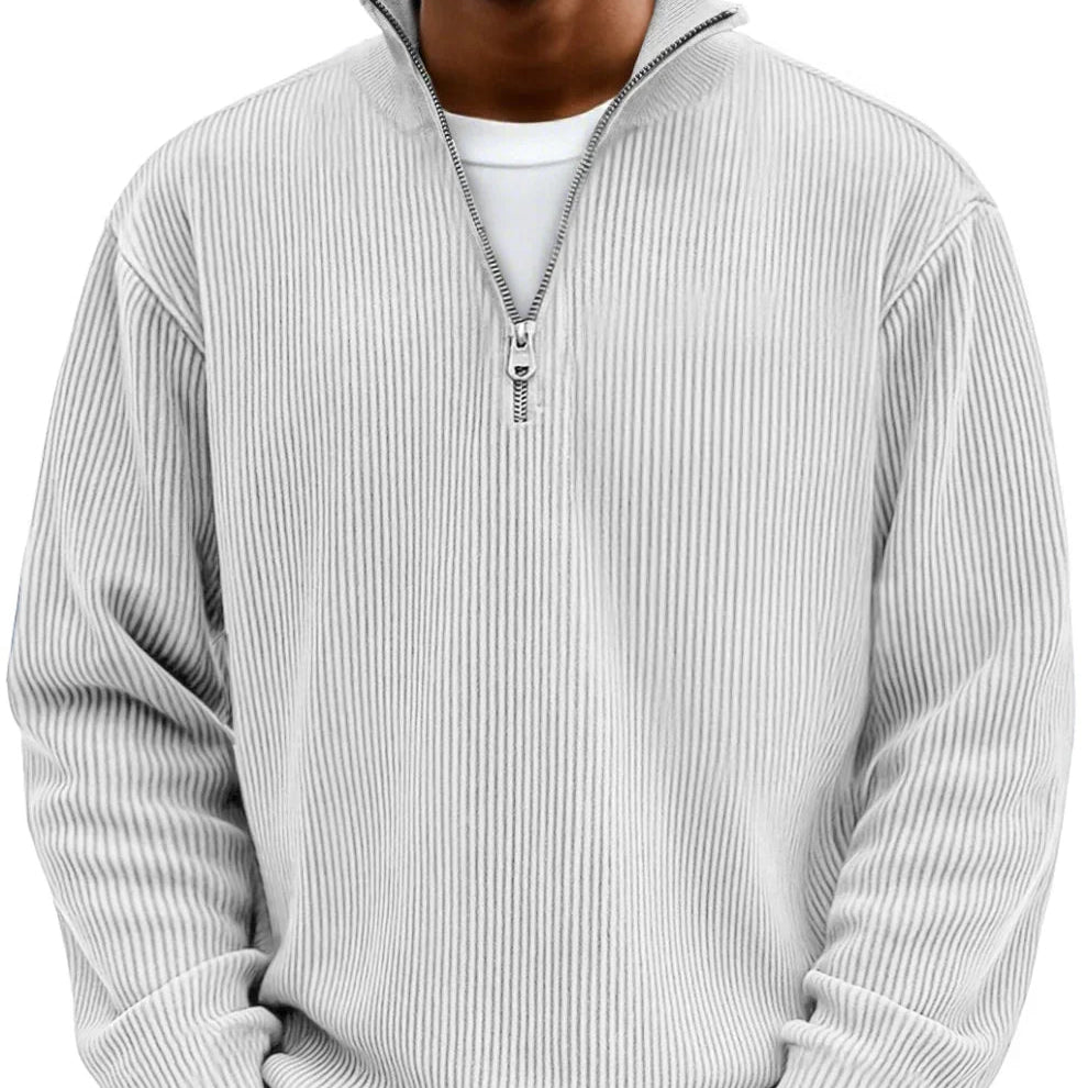 Men's Rib Knit Zip Neck Sweater Relaxed Long Sleeve