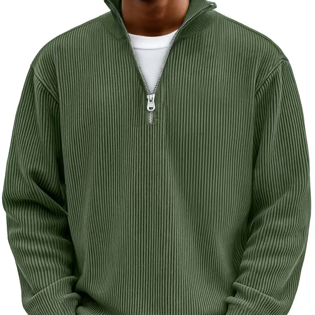 Men's Rib Knit Zip Neck Sweater Relaxed Long Sleeve