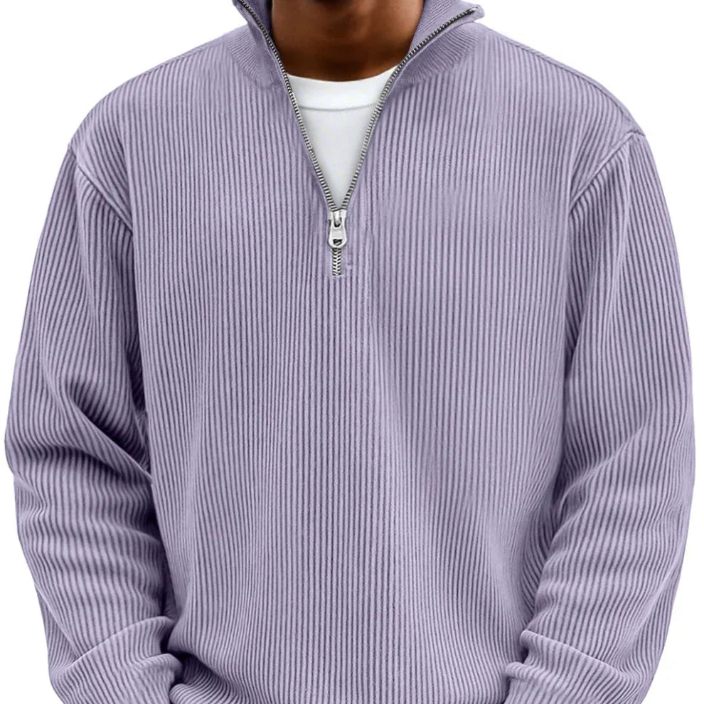 Men's Rib Knit Zip Neck Sweater Relaxed Long Sleeve