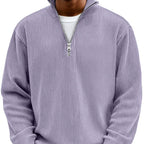Men's Rib Knit Zip Neck Sweater Relaxed Long Sleeve