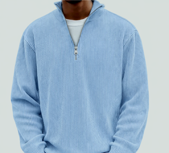 Men's Rib Knit Zip Neck Sweater Relaxed Long Sleeve