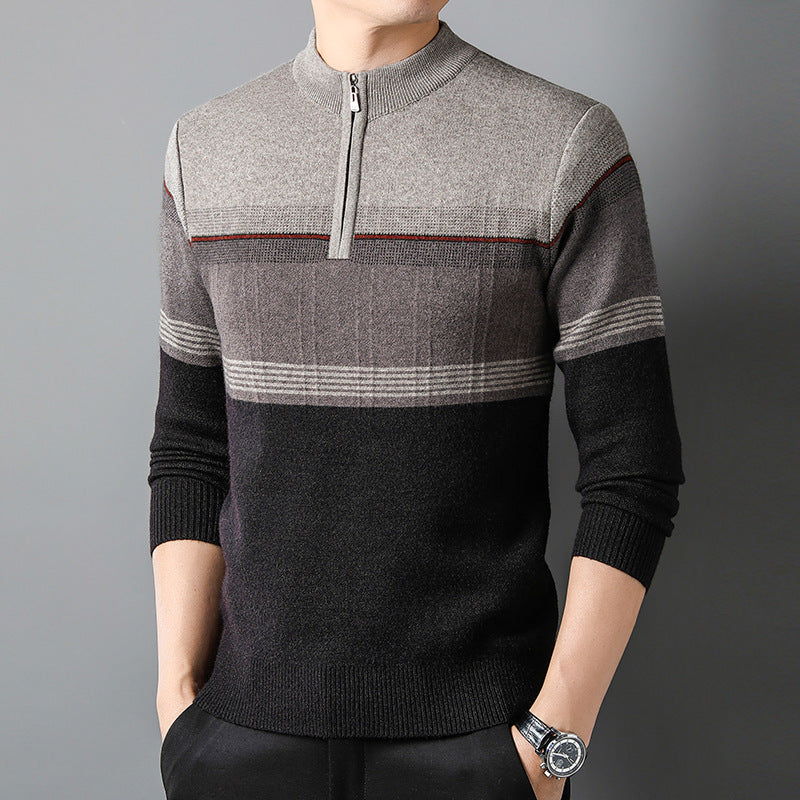 Men's Quarter Zip Knit Sweater Smart High Neck Layer